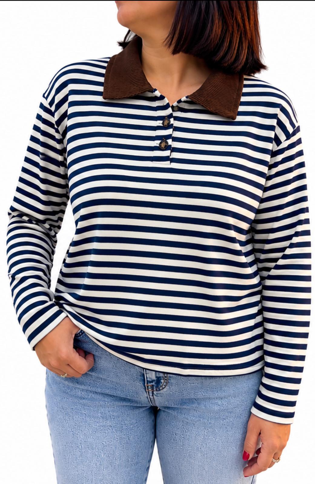 Camiseta rayas cuello pana