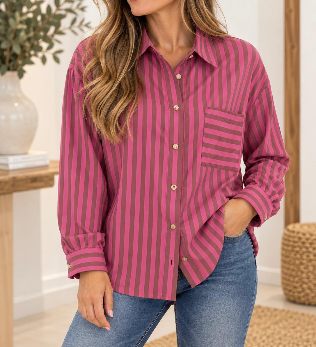 Camisa rayas rosa y marrón