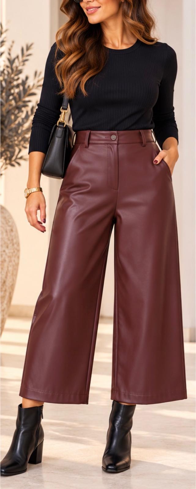 Pantalón polipiel Burdeos