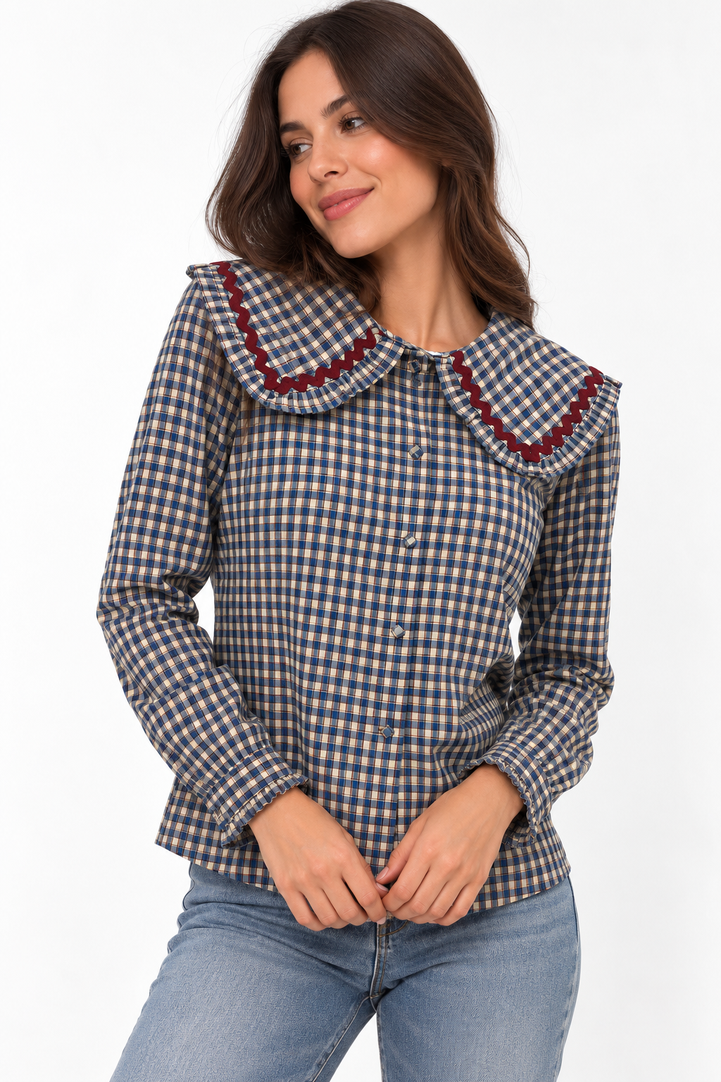 Camisa Vittoria Vichy con Cuello Babero