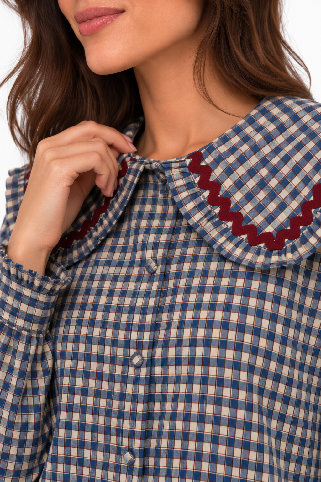 Camisa Vittoria Vichy con Cuello Babero