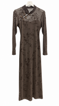 Vestido burdeos Élodie de Tul Flocado con Cuello Mao